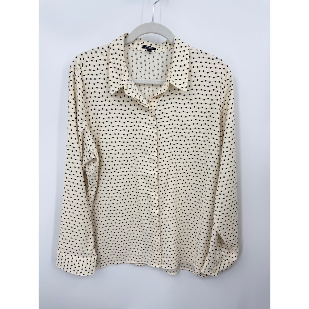 Express Relaxed Portofino Button Down Shirt Womens XL Cream Black Polka Dot